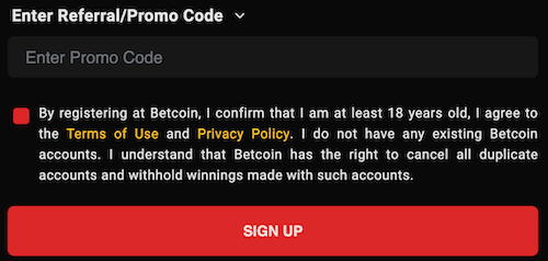 how to fill BetCoin.ag Casino promo code field